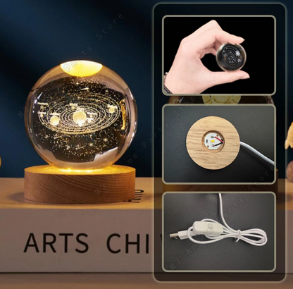 Lampada Galassia 3D in Cristallo - Luce Notturna LED Pianeti